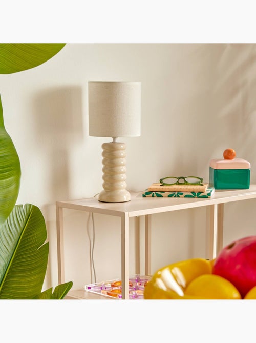 Lampe à poser en grès abat-jour en lin VINAS - Kiabi