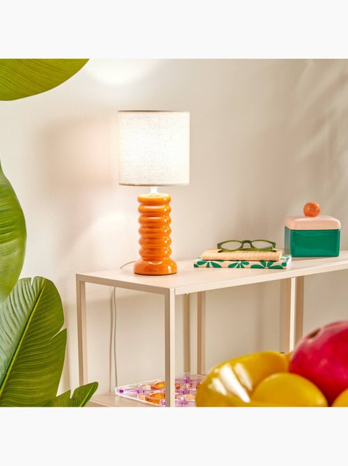 Lampe à poser en grès abat-jour en lin VINAS - Kiabi