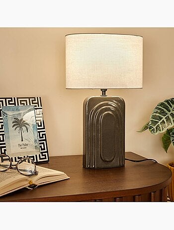 Lampe à poser en grès abat-jour en tissu ovale MONIA