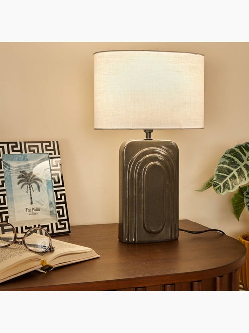 Lampe à poser en grès abat-jour en tissu ovale MONIA - Kiabi