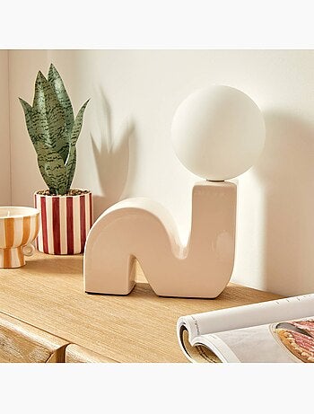 Lampe à poser en grès globe en opaline SIBIL