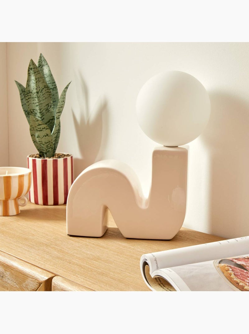 Lampe à poser en grès globe en opaline SIBIL Beige - Kiabi