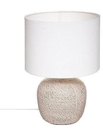 Lampe à poser en grès texturé abat-jour en coton DAVIA
