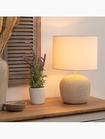 Lampe à poser en grès texturé abat-jour en coton DAVIA