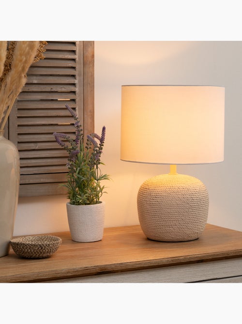 Lampe à poser en grès texturé abat-jour en coton DAVIA - Kiabi