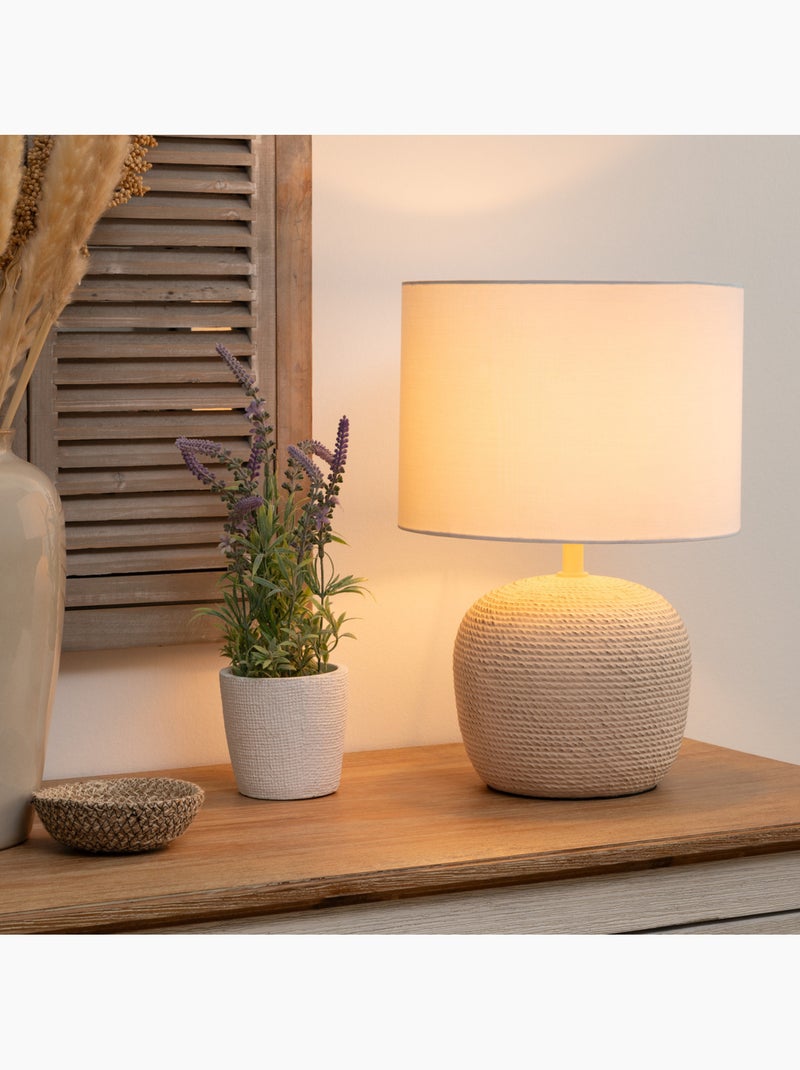Lampe à poser en grès texturé abat-jour en coton DAVIA Blanc - Kiabi