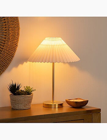 Lampe à poser en métal doré abat-jour plissé JILING