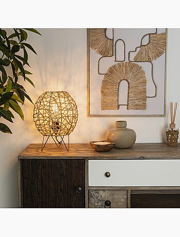 Lampe à poser en papier tressé sur structure fer RAAHE