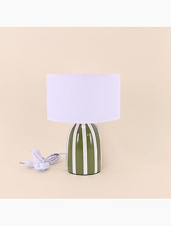 Lampe à poser en terre cuite rayée vert et blanc