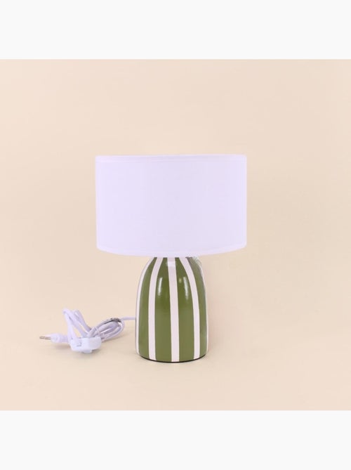Lampe à poser en terre cuite rayée vert et blanc - Kiabi