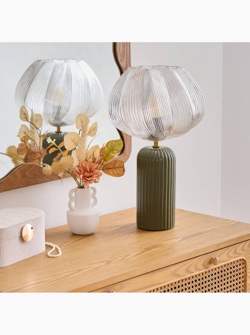 Lampe à poser forme fleur en céramique abat-jour verre PHYLAS - Kiabi