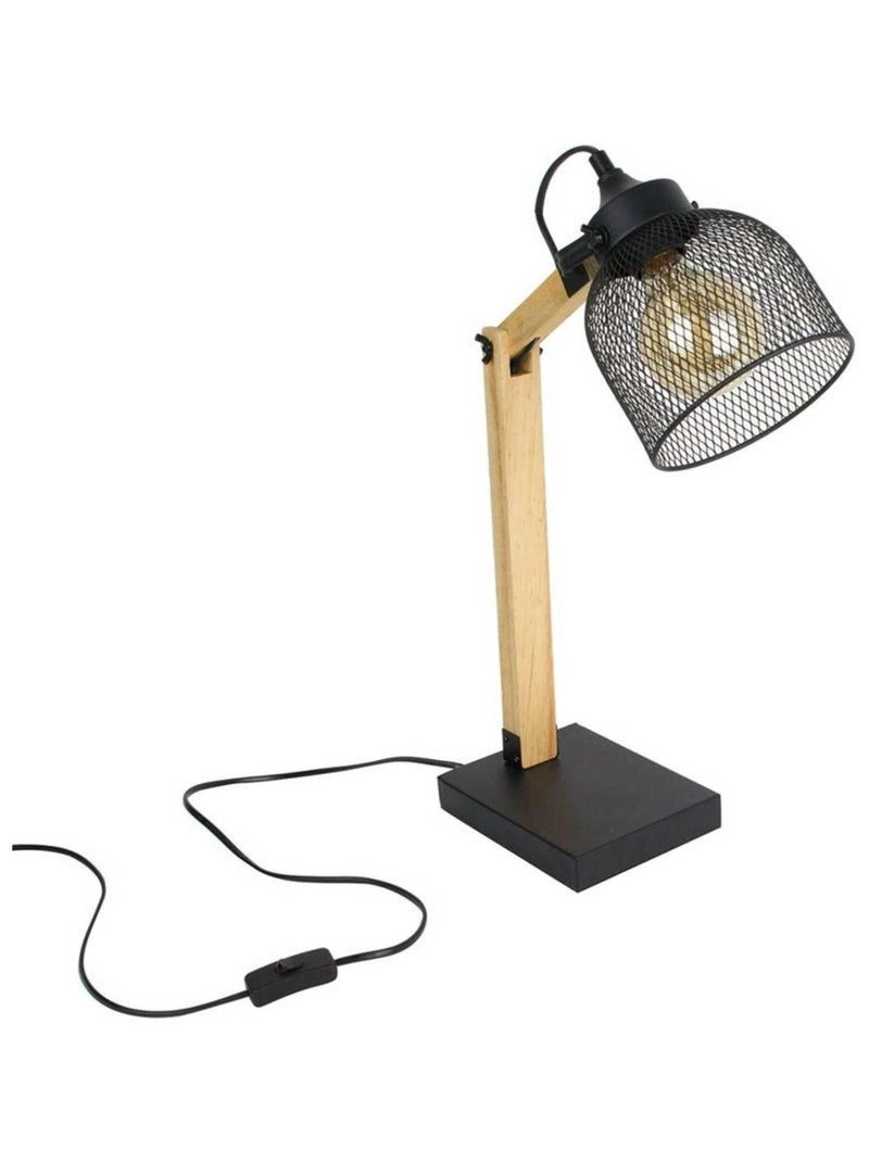 Lampe à poser grille en métal noir et bois Noir - Kiabi