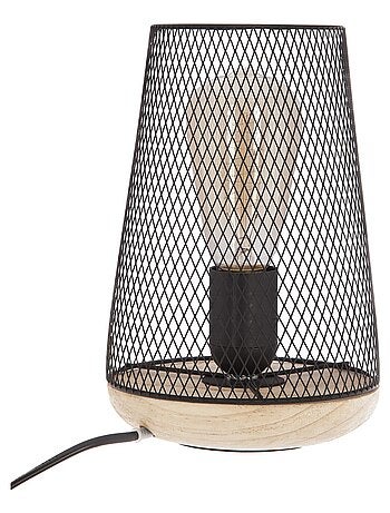 Lampe à poser grille et bois