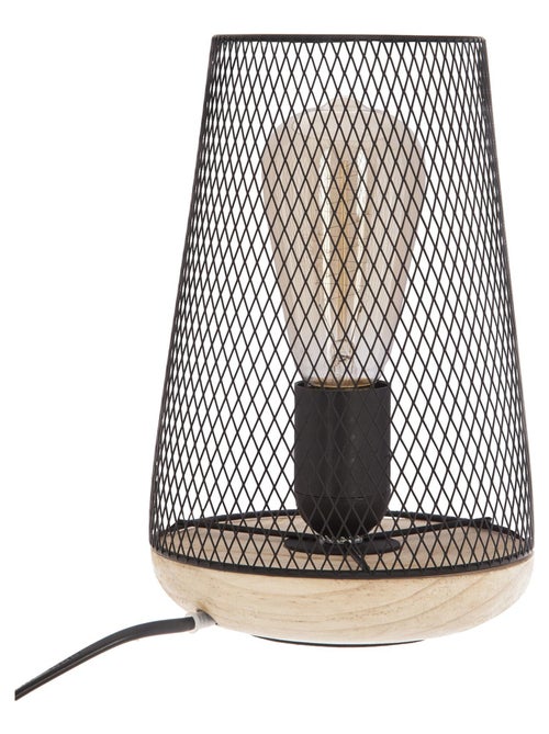Lampe à poser grille et bois - Kiabi