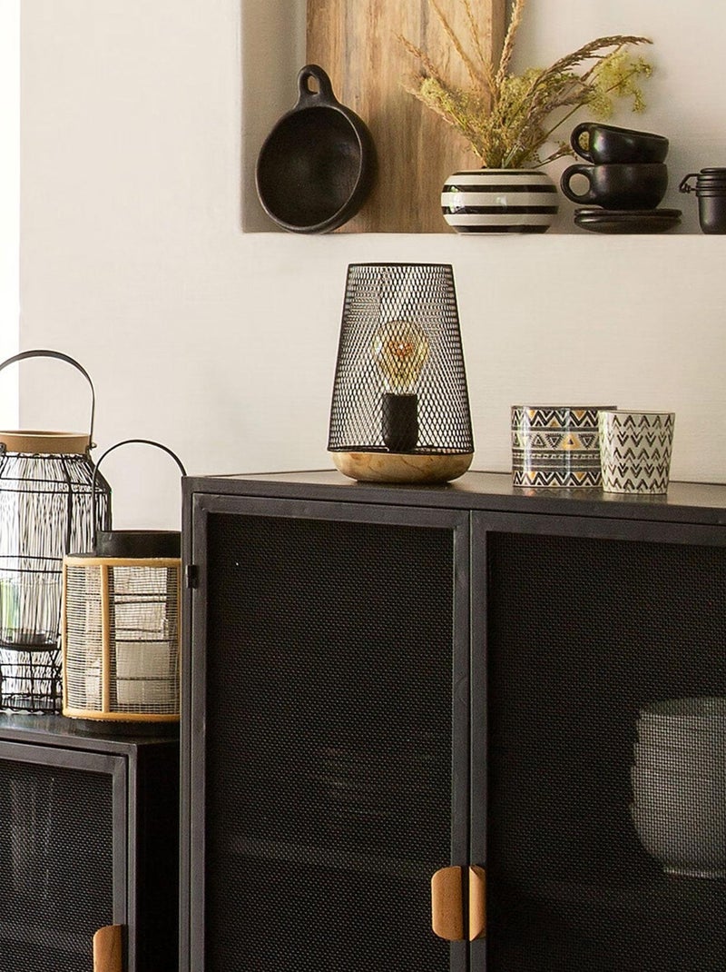 Lampe à poser grille et bois Noir - Kiabi
