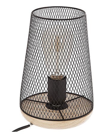 Lampe à poser industrielle en métal et bois ZELY