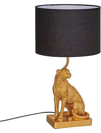 Lampe à poser métal résine léopard abat-jour tissu GEPI