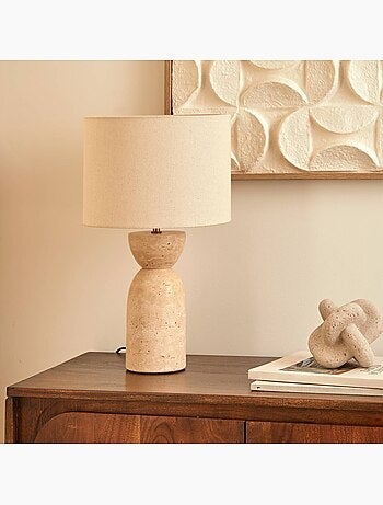 Lampe à poser travertin abat-jour lin ERIN