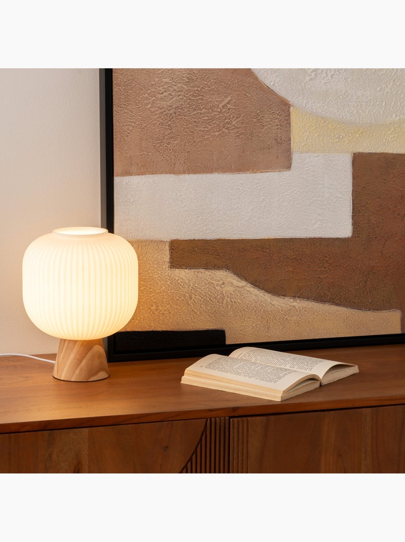 Lampe à poser verre cannelé et bois TRAVIS Blanc - Kiabi