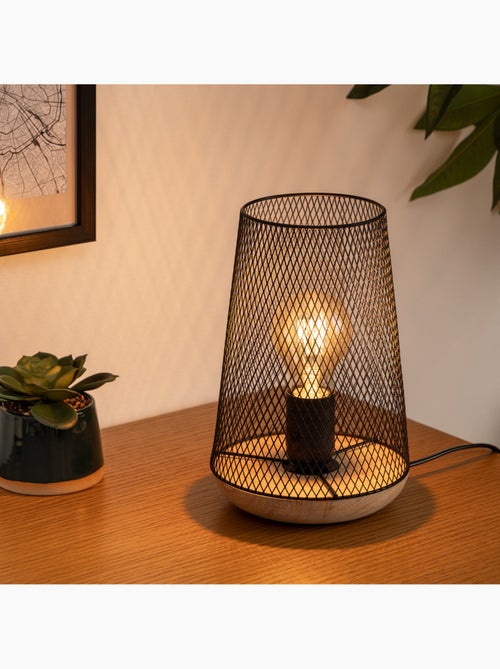 Lampe abat jour maille fer et bois industriel ZELY - Kiabi