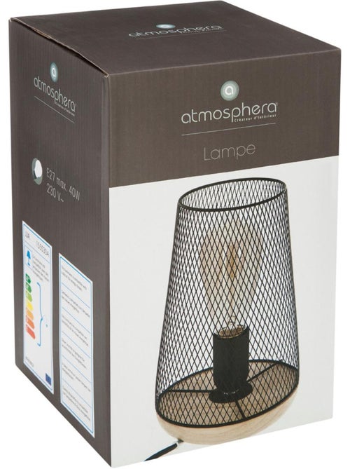 Lampe abat jour maille fer et bois industriel ZELY - Kiabi