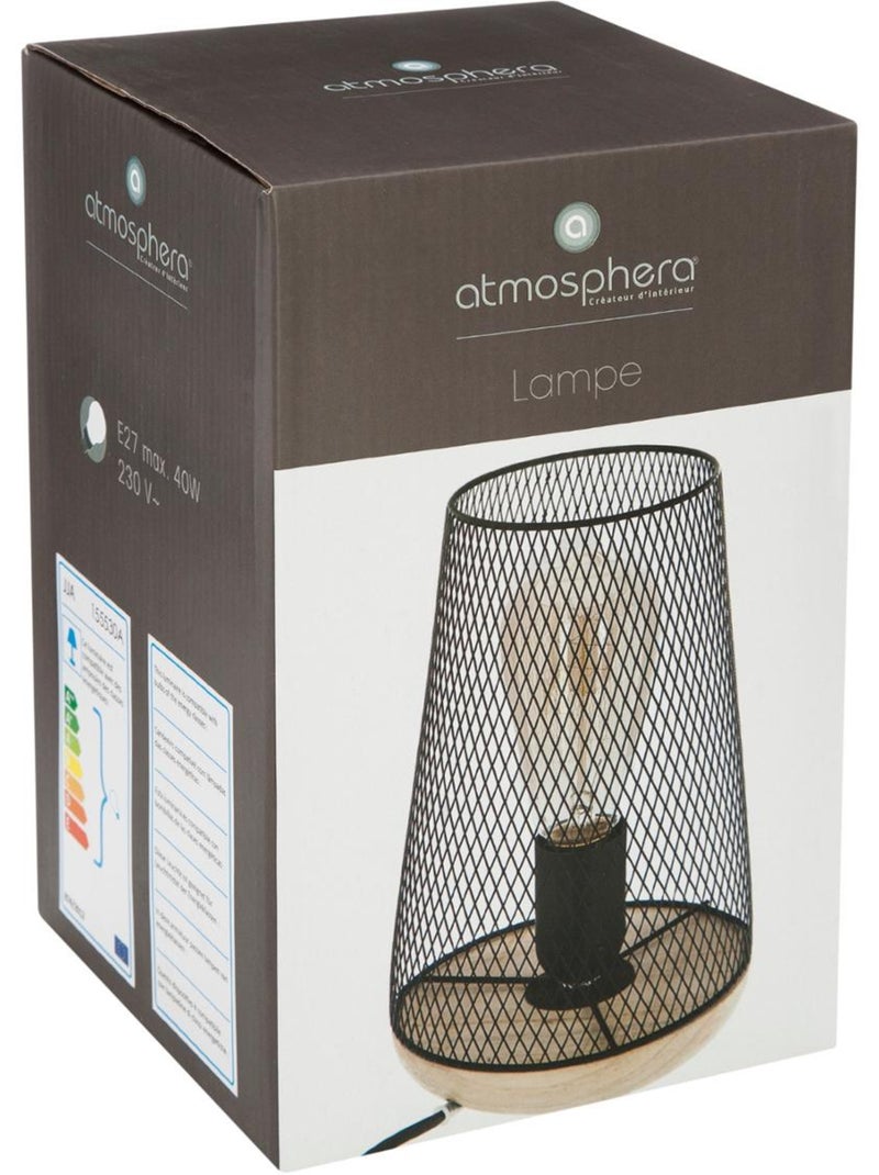 Lampe abat jour maille fer et bois industriel ZELY Noir - Kiabi