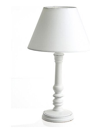 Lampe Bois - H. 36 cm - Blanc