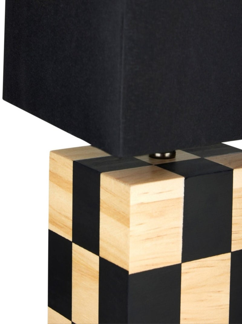 Lampe bois et tissu Damier Noir - Kiabi