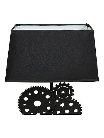 Lampe bois noir tissu rouages