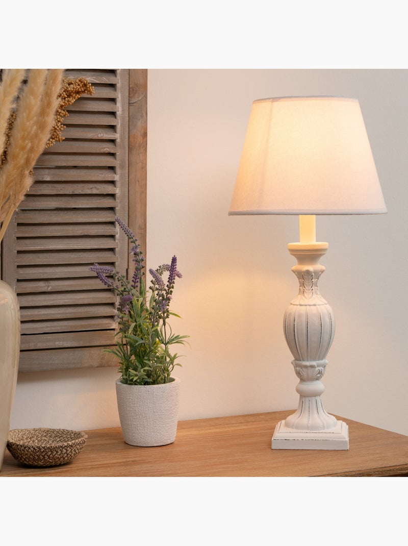Lampe bois patiné et lin RENZO Blanc - Kiabi