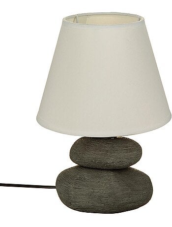 Lampe céramique galets striés abat-jour tissu MER