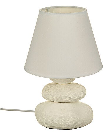 Lampe céramique galets striés abat-jour tissu MER