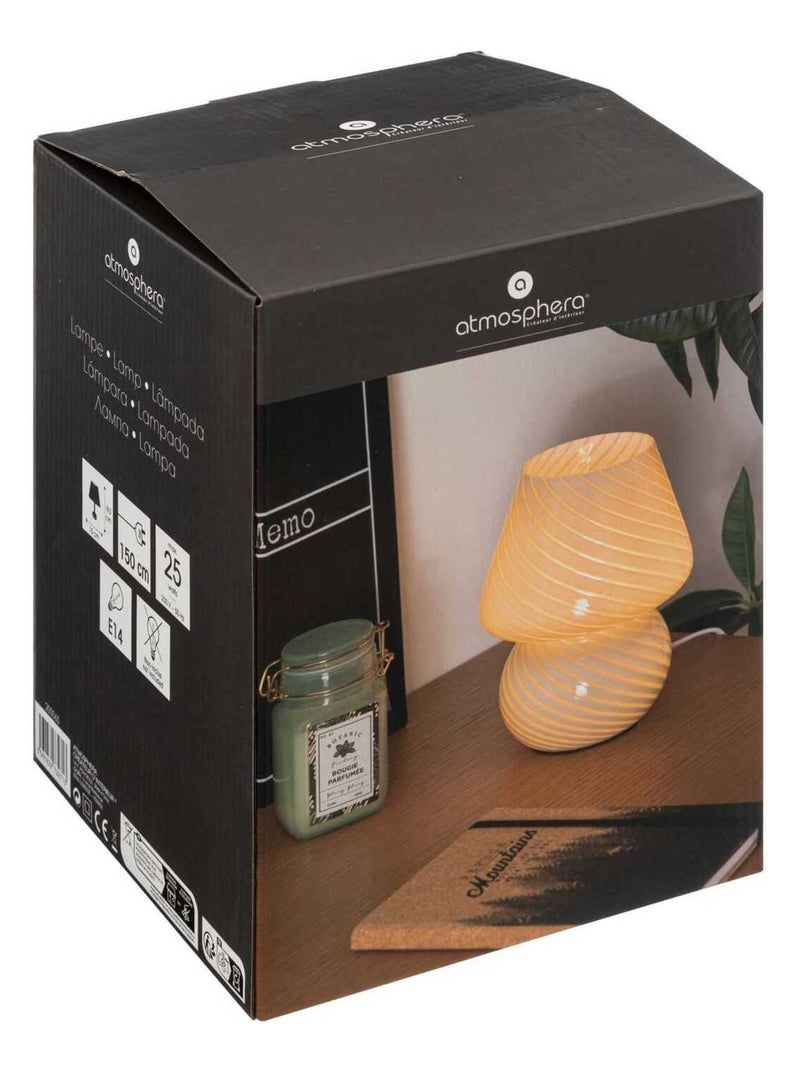 Lampe champignon à rayures en verre CARA Blanc - Kiabi