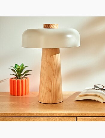 Lampe champignon en bois et acier POLA