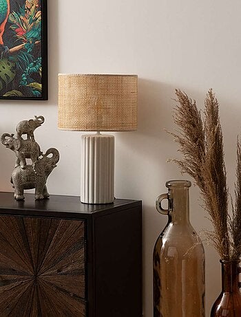 Lampe cylindre en cannage et céramique TYLIA