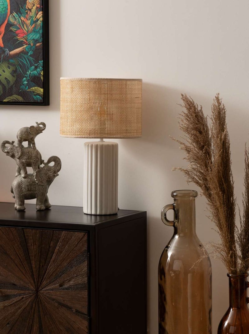 Lampe cylindre en cannage et céramique TYLIA Blanc - Kiabi