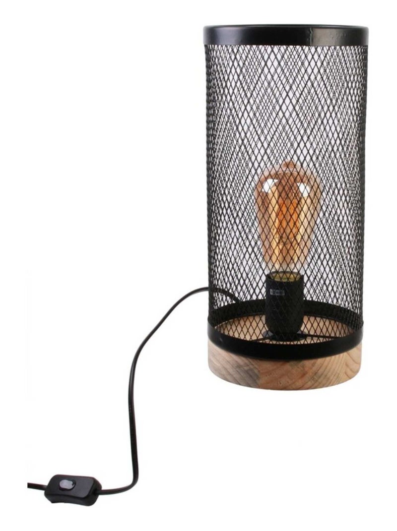 Lampe cylindre grille en métal noir et bois Noir - Kiabi