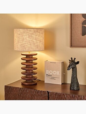 Lampe cylindrique en manguier rochi