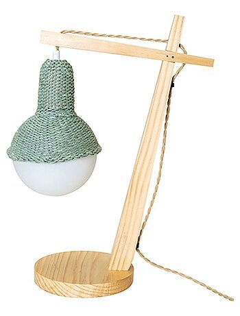 Lampe de bureau ou de chevet en bois avec abat-jour en laine