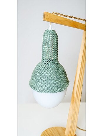 Lampe de chevet ou bureau en bois avec abat-jour en laine