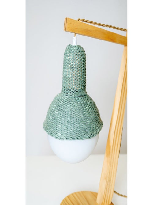 Lampe de chevet ou bureau en bois avec abat-jour en laine - Kiabi