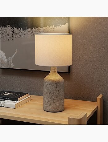 Lampe de table design effet grès céramique lin