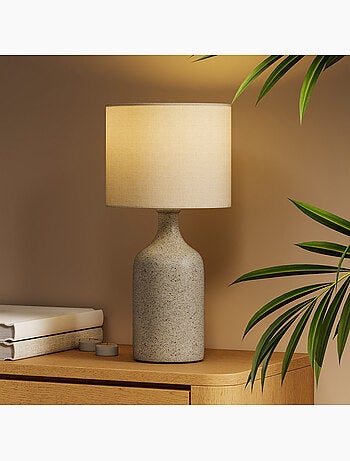 Lampe de table design effet grès céramique lin