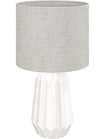 Lampe de table design néo-rétro céramique géométrique lin