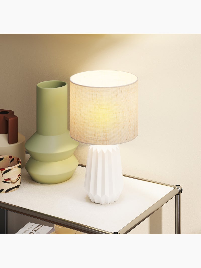 Lampe de table design néo-rétro céramique géométrique lin Blanc Blanc - Kiabi