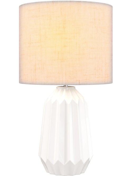 Lampe de table design néo-rétro céramique géométrique lin - Kiabi Lampe de table design néo-rétro céramique géométrique lin - Kiabi