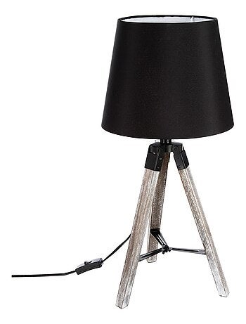 Lampe en bois trépied Runo - H. 58 cm - Noir