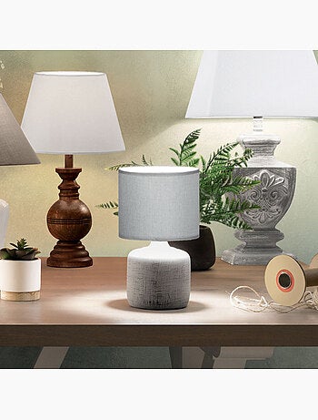 Lampe en grès abat-jour coton SALTA