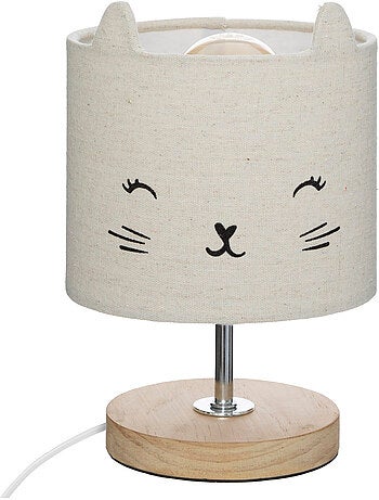 Lampe enfant bois de paulownia abat-jour tissu toxey
