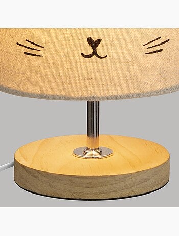 Lampe enfant bois de paulownia abat-jour tissu toxey